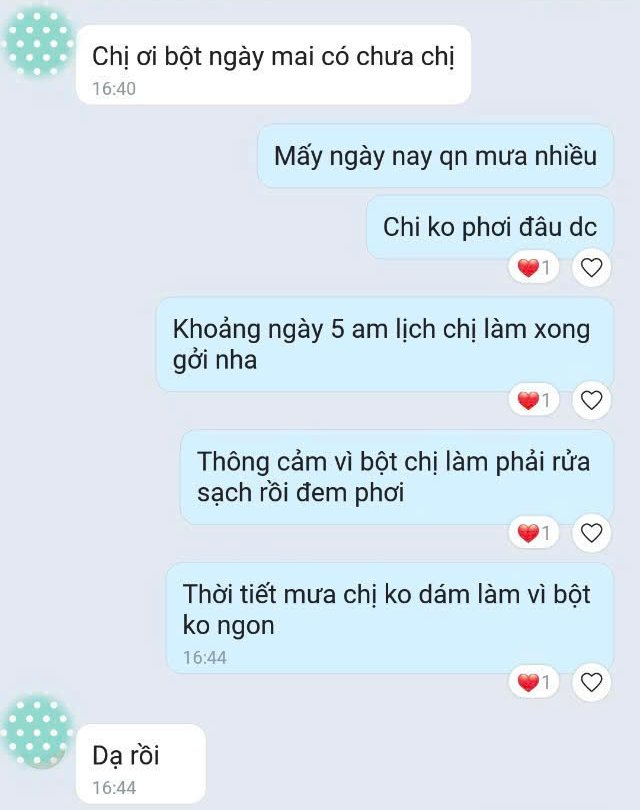 Tin nhắn của khách: Trời mưa không phơi được, khách vẫn chờ