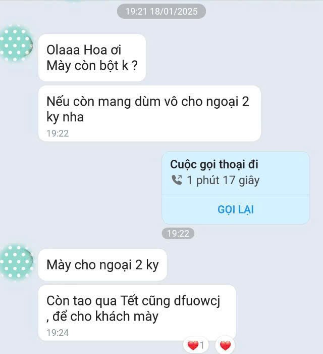 Tin nhắn của khách: Đặt 2 kg cho ngoại